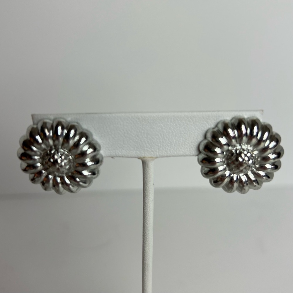 Vintage Anne Klein Earrings Silver-tone Pierced Sunflower Signed Flower